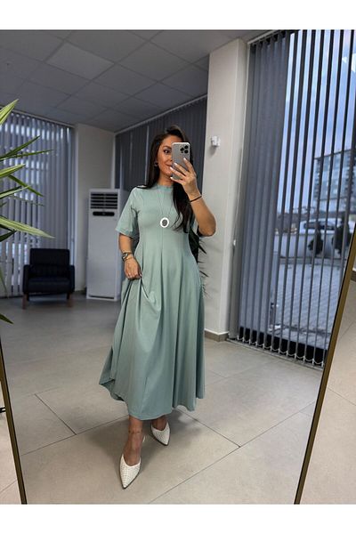 caddstore Dr 8297 Kısakol Combed Water Green Dress