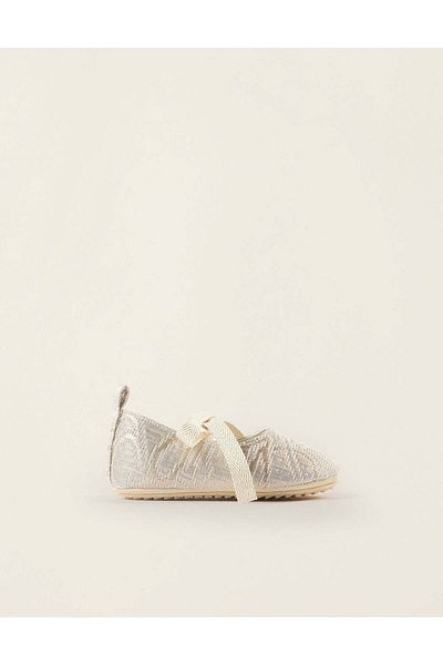 Ziddy Ballerinas with Texture and Lurex Threads for Newborn Girls, Beige
