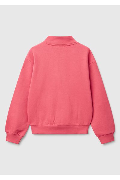 United Colors of Benetton Hanorac pentru fetiță, fucsia, cu sclipici, cu logo Benetton, brodat cu fermoar