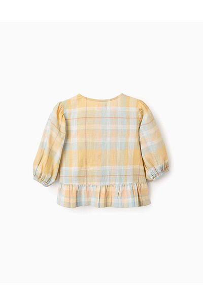 Ziddy Cotton Shirt with Check for Girls 'B&S', Yellow