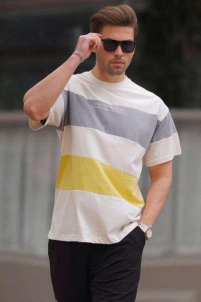 Madmext Μπλουζάκι με στάμπα με κίτρινο χρώμα Oversize Crew Neck 7025
