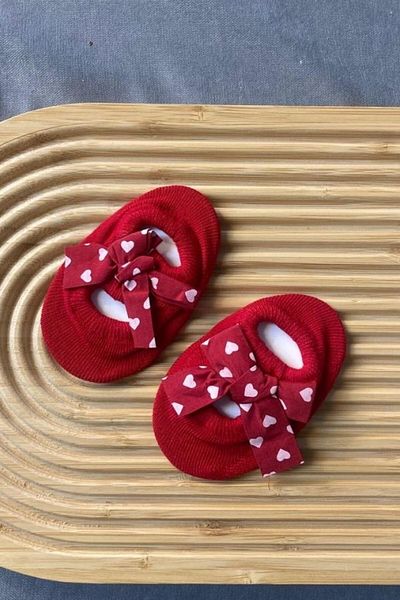 Uretti - Derya 5189 1695 Girl's Heart Bow Detailed Booties Socks - 1 Year Old