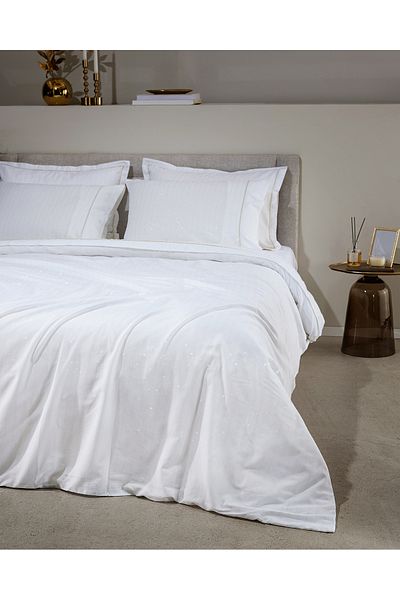 Madame Coco Miroiter Double 100% Cotton Lurex Satin Duvet Cover Set - White/Gold
