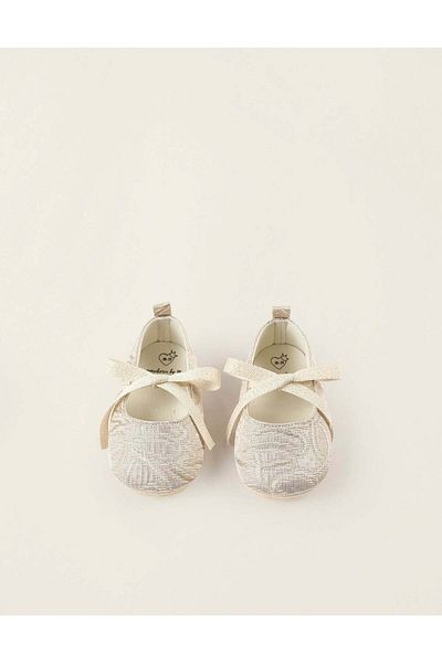 Ziddy Ballerinas with Texture and Lurex Threads for Newborn Girls, Beige