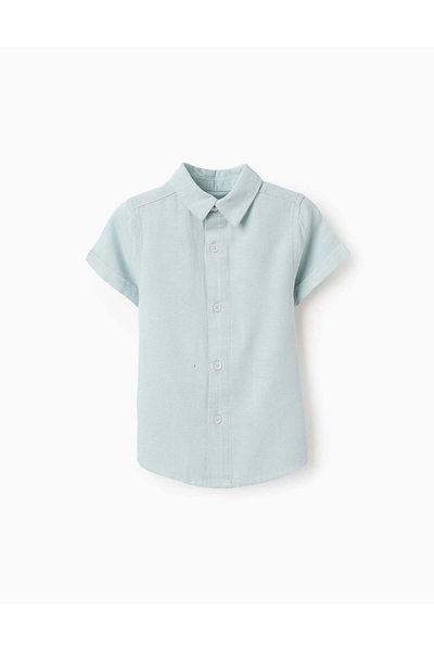 Ziddy Shirt in Viscose, Cotton and Linen for Baby Boys, Aqua Green
