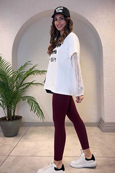 Clothing palette Oversize Cotton Tee with Lace Detail