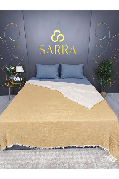 sarra 220X240 Double Muslin Bed Cover - Mustard