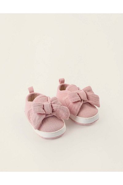 Ziddy Fabric Trainers with Bow for Newborn Girls, Pink