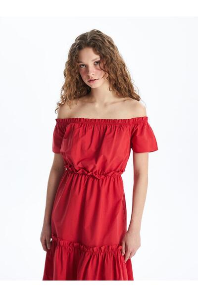 LC Waikiki Kayık Yaka Düz Kısa Kollu Kadın Elbise (S4)