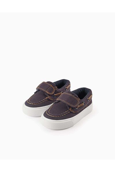 Ziddy Twill Deck Shoes for Baby Boys, Dark Blue