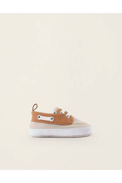 Ziddy Deck Shoes for Newborns, Beige/Camel