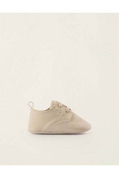 Ziddy Brogue Shoes for Newborns, Beige