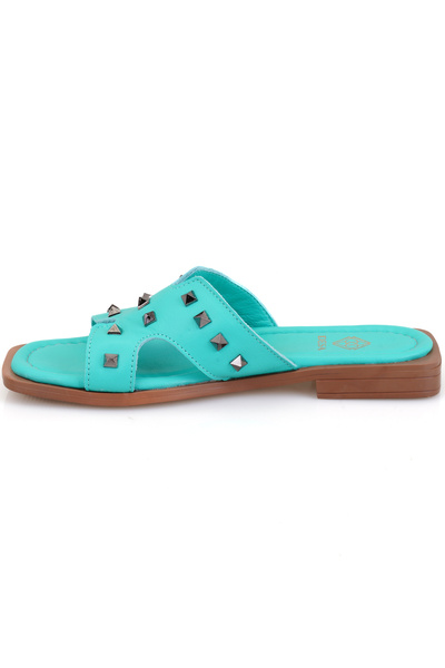 Desa Γυναικείες δερμάτινες παντόφλες τιρκουάζ