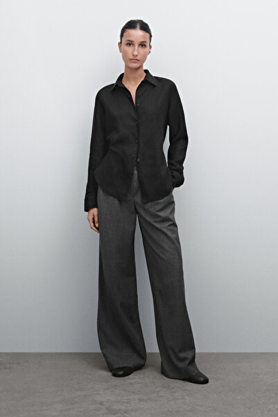 Massimo Dutti Dökümlü %100 keten gömlek