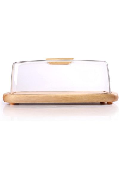 Billi Wooden Serving Tray, Cheese Dome With Acrylic Cover/ Lid, 30.5 X 18 X 11.5Cm Wp 910, Beige