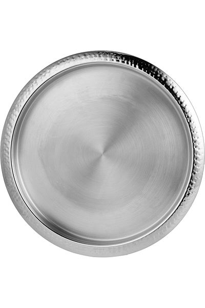 Kedge Stainless Steel With Hammered Finish Border Tray, 40 Cm Size, Silver