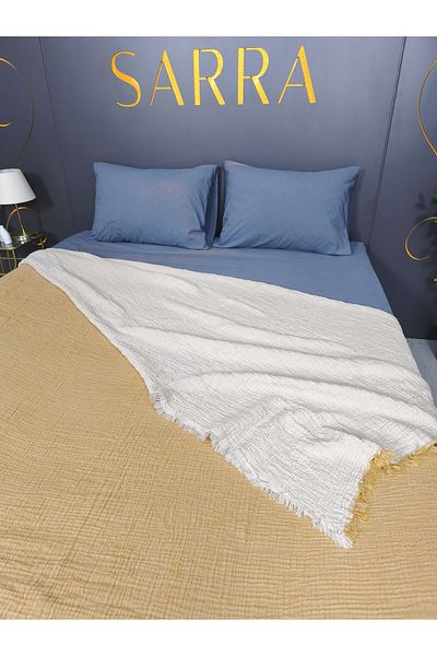 sarra 220X240 Double Muslin Bed Cover - Mustard