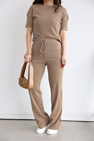 CMZ COLLECTİON Γυναικείο κοντομάνικο καλοκαιρινό σετ με ριμπ ύφανση