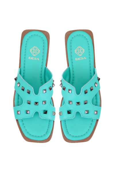 Desa Γυναικείες δερμάτινες παντόφλες τιρκουάζ