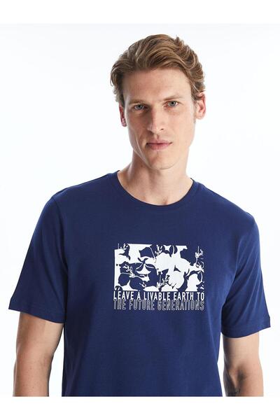 LC Waikiki Southblue Crew nyakú, rövid ujjú, nyomott fésült pamut férfi póló (S4)