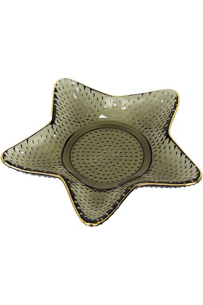 Winds Trading 13cm Star Glass Dessert Bowl – Golden Edges, for Ice Cream, Fruit & Snacks (Grey)
