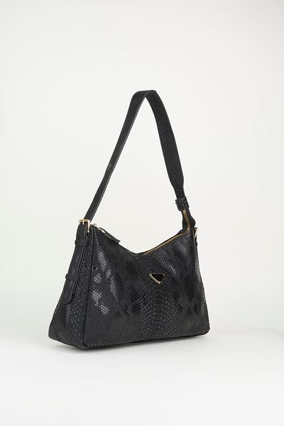 Vivaq Women's Snake Black Baguette Design Strap Lined Faux Leather Zipper Closure Hand and Shoulder Bag