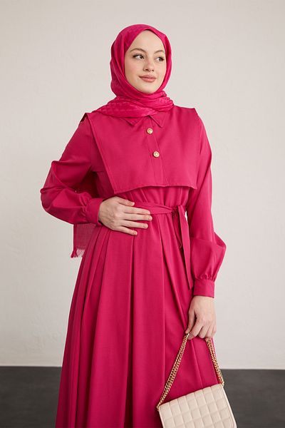 InStyle Bolero-Knopfdetail-Kleid in Fuchsia