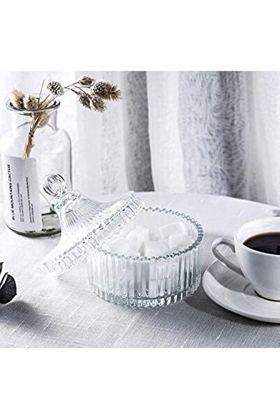 AKDC Glass Candy Jar with Lid, Decorative Crystal Candy Bowl, 12x7cm, Set of 2 for Storage
