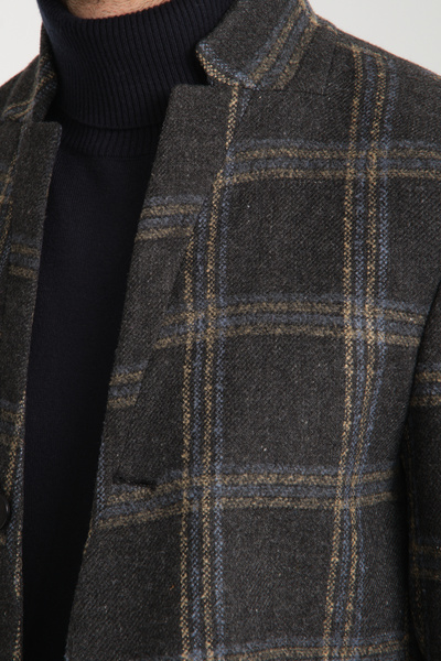 Frappoli Modern Ekose Desenli Erkek Regular Fit Dik Yaka Kalın Kaşe Kaban