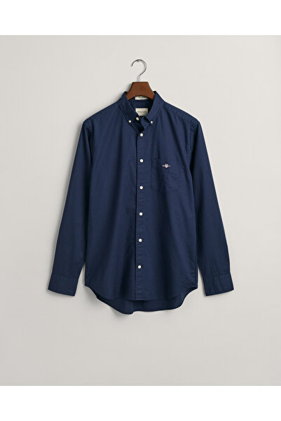 Gant Erkek Lacivert Regular Fit Düğmeli Yaka Poplin Gömlek