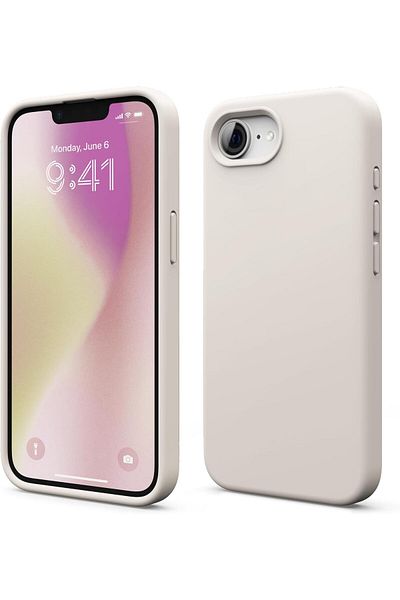 Elago غطاء سيليكون سائل لهاتف iPhone 16E (2025) بطانة من الألياف الدقيقة الناعمة - حجري