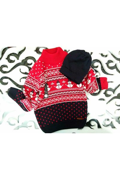 Hilal Akıncı Kids Boy's Navy Blue New Year Snowman Model Sweater Set of 2