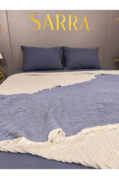 sarra 220X240 Double Muslin Bed Cover - Indigo Blue