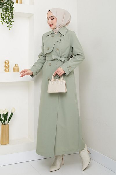 InStyle Λεπτομέρεια καπακιού Μακριά επένδυση Mint Green Trench Coat