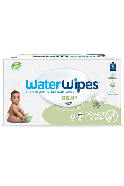 WaterWipes مناديل مبللة للأطفال 60 قطعة × 12 قطعة (720 ورقة) - للأطفال الصغار
