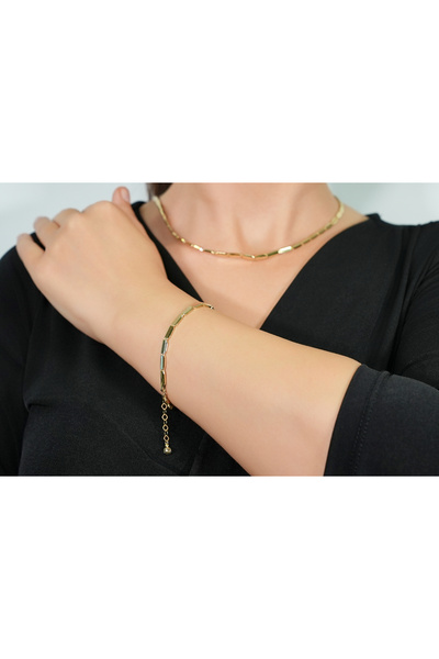 LesPeras 14 Ayar Altın 23.88 Gram Modern Kemik Model Kadın Kolye + Bileklik