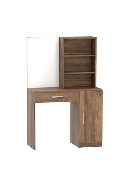 Mahmayi Modern Dresser With Vanity Mirror and Open Shelves Ample Leg Room-Vintage Santa Fe Oak