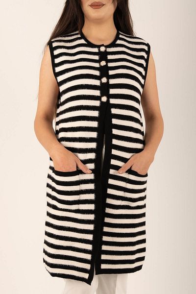İKLİM LİFE Striped Bearded Long Vest