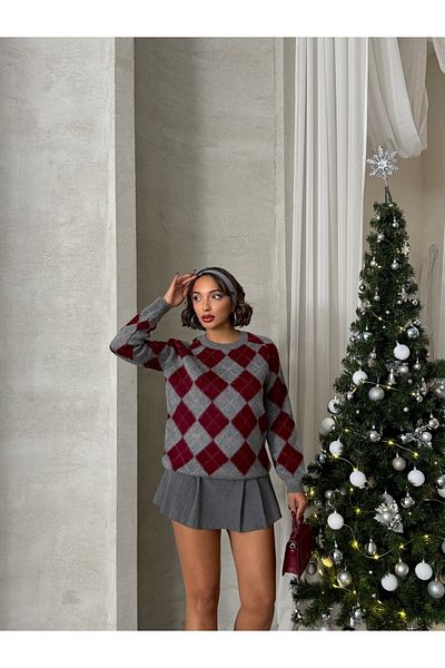 Miss Prova Crew Neck Sweater - Diamond Pattern, Misska2319