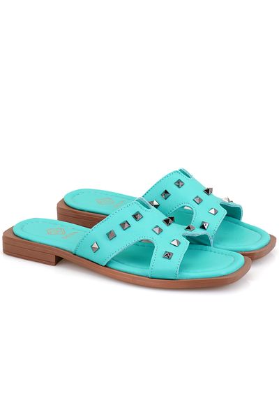 Desa Women's Turquoise Leather Slippers