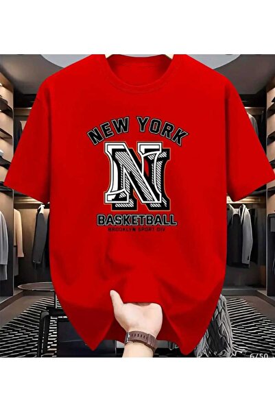 oneagılyazı تي شيرت رجالي كبير الحجم مطبوع عليه كرة السلة من نيويورك