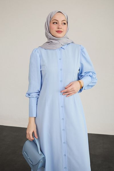 InStyle Buttoned Knitwear Baby Blue Dress