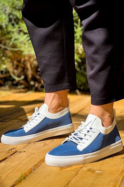 BOA Kb 110 Kuback Blue Knitwear High Sole Lace-Up Casual Men's Shoes