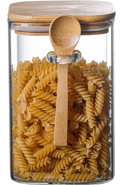 Blackstone Glass Jar Canister with Bamboo Lid Kitchen Air Tight Container Square with Spoon