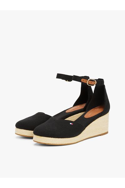 Tommy Hilfiger Flag Closed Toe Mid Wedge Espad Μαύρα γυναικεία σανδάλια FW0FW08657