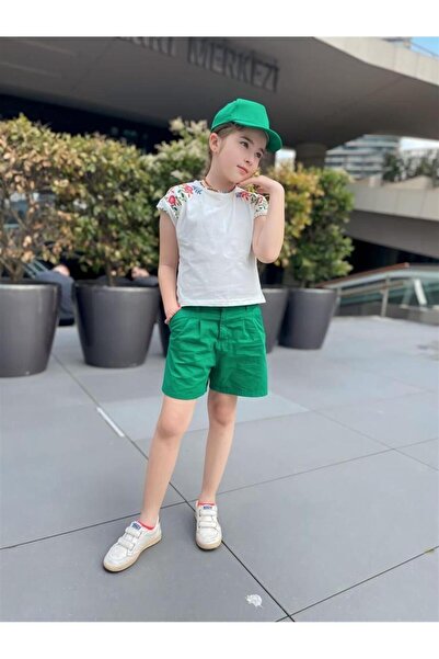 Hilal Akıncı Kids Детски комплект от 2 части: бяла блуза с бродерия и цветни ...