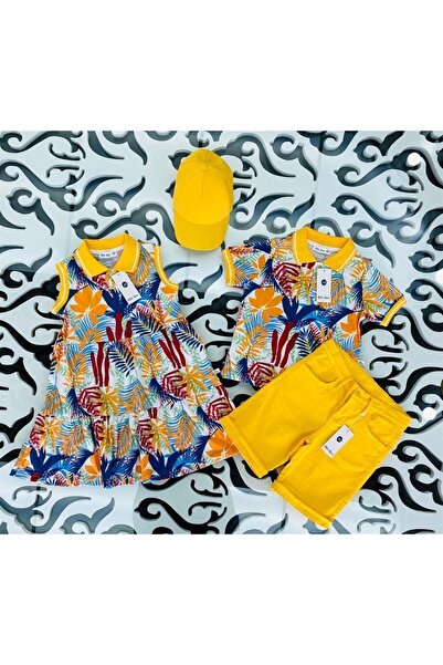 Hilal Akıncı Kids Boys' Patterned Collared T-Shirt Colorful Denim Shorts Set of 2