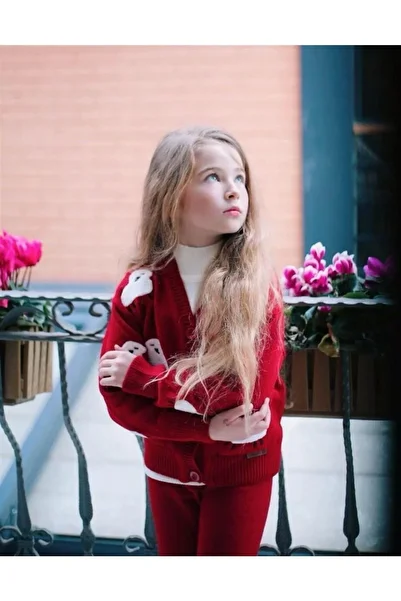 Hilal Akıncı Kids Girl's Lamb Embroidered Knitwear Cardigan Wide Leg Knitwear Trousers