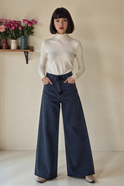 ENZİM JEANS Dámské pytlovité džíny se širokými nohavicemi ze 100% bavlny