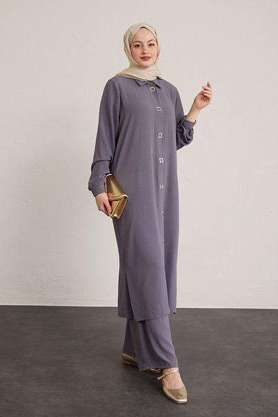 InStyle مجموعة مزدوجة من Ayrobin Anthracite مع أزرار كبس مربعة